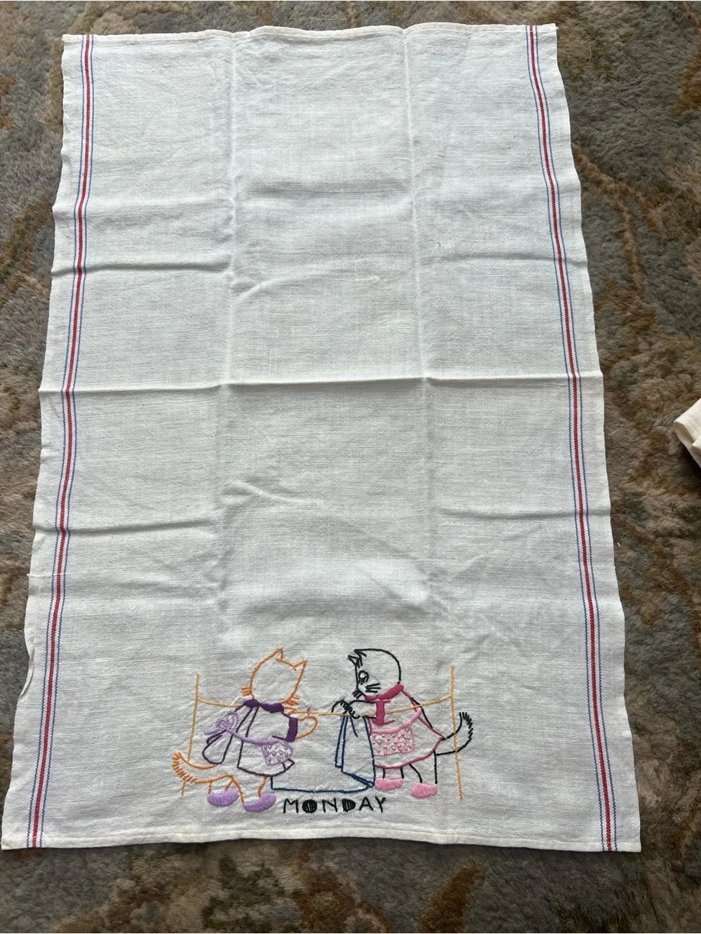 Vintage Embroidered Dishcloths‎ Linens - Kitty Cat